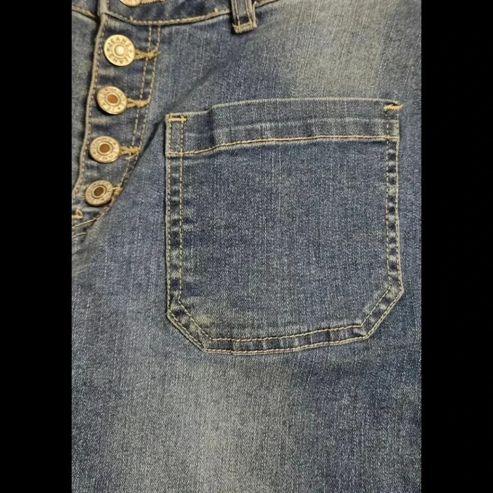 Women Medium Blue Button Fly Skinny Jeans Front Pocket Stretch Women's Sz M - Picture 3 of 10